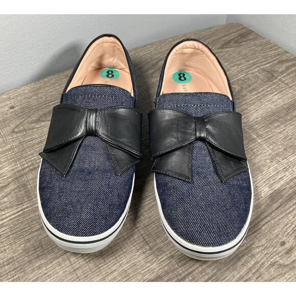 Kate Spade New York Delise Too Denim Shoes With Black Bow Slip On Flats Size 8 - Picture 2 of 9